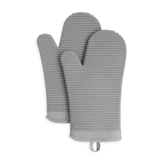 KitchenAid Ribbed Silicone Oven Mitt 2-Pack (Grey)