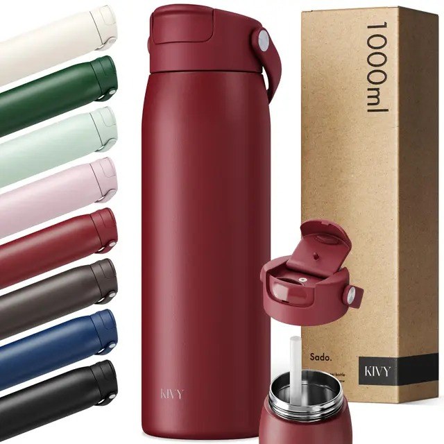 KIVY Stainless Steel Water Bottle With Straw 24oz