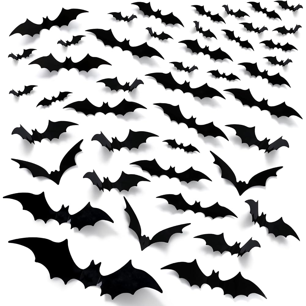 Black 3D bat wall decals arranged as Halloween decorations