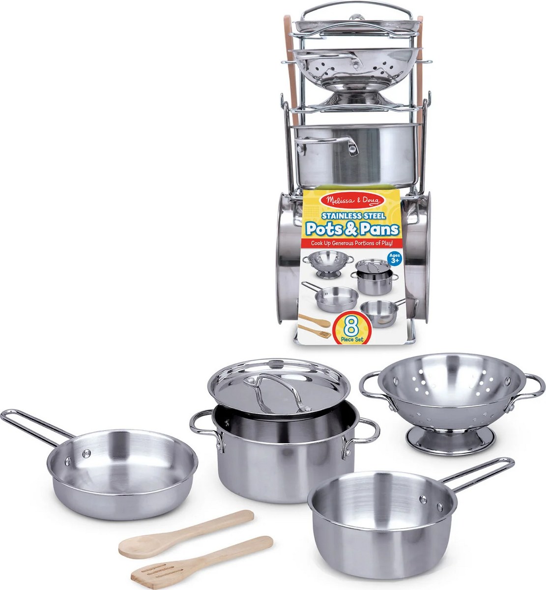 Melissa & Doug Stainless Steel Pots & Pans 8-Piece Play Kitchen Set