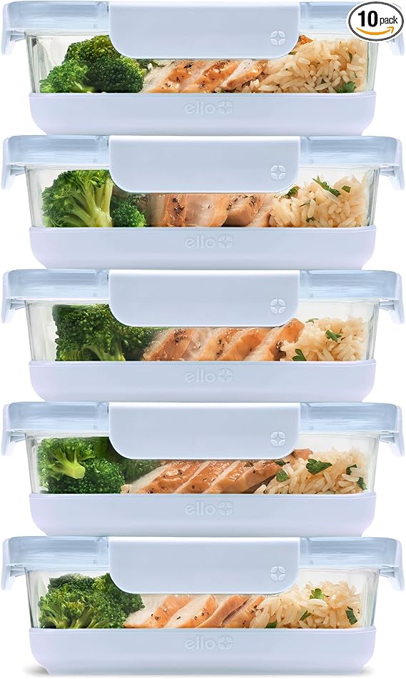 Ello Duraglass 3.4-Cup Refresh Meal-Prep Containers, 5-Pack (Halogen Blue)