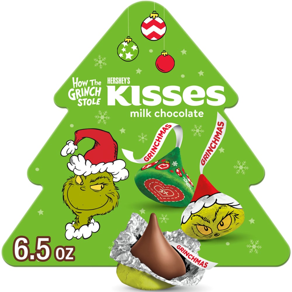 HERSHEY'S KISSES Grinch Solid Milk Chocolate, Christmas Candy Gift Box, 1.45 oz