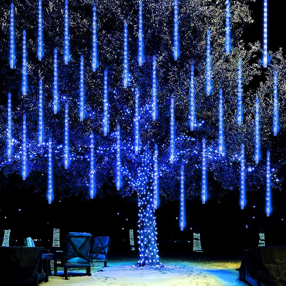 Weepong Outdoor Falling Rain Meteor Shower Christmas Lights, 12-Inch 8-Tube 192 LED
