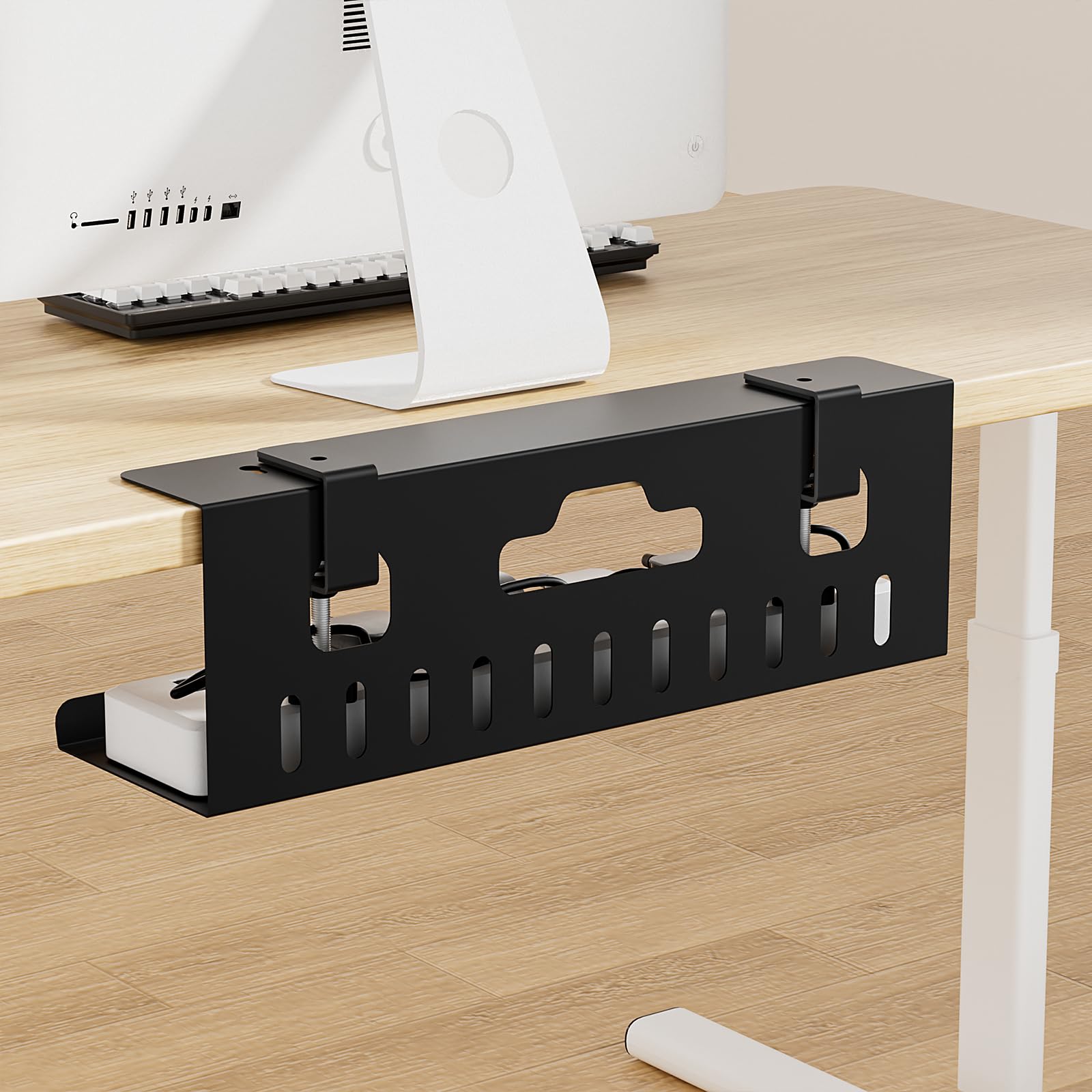 Pyle 48-inch Under Desk Cable Management Tray, 20 lb capacity, Black
