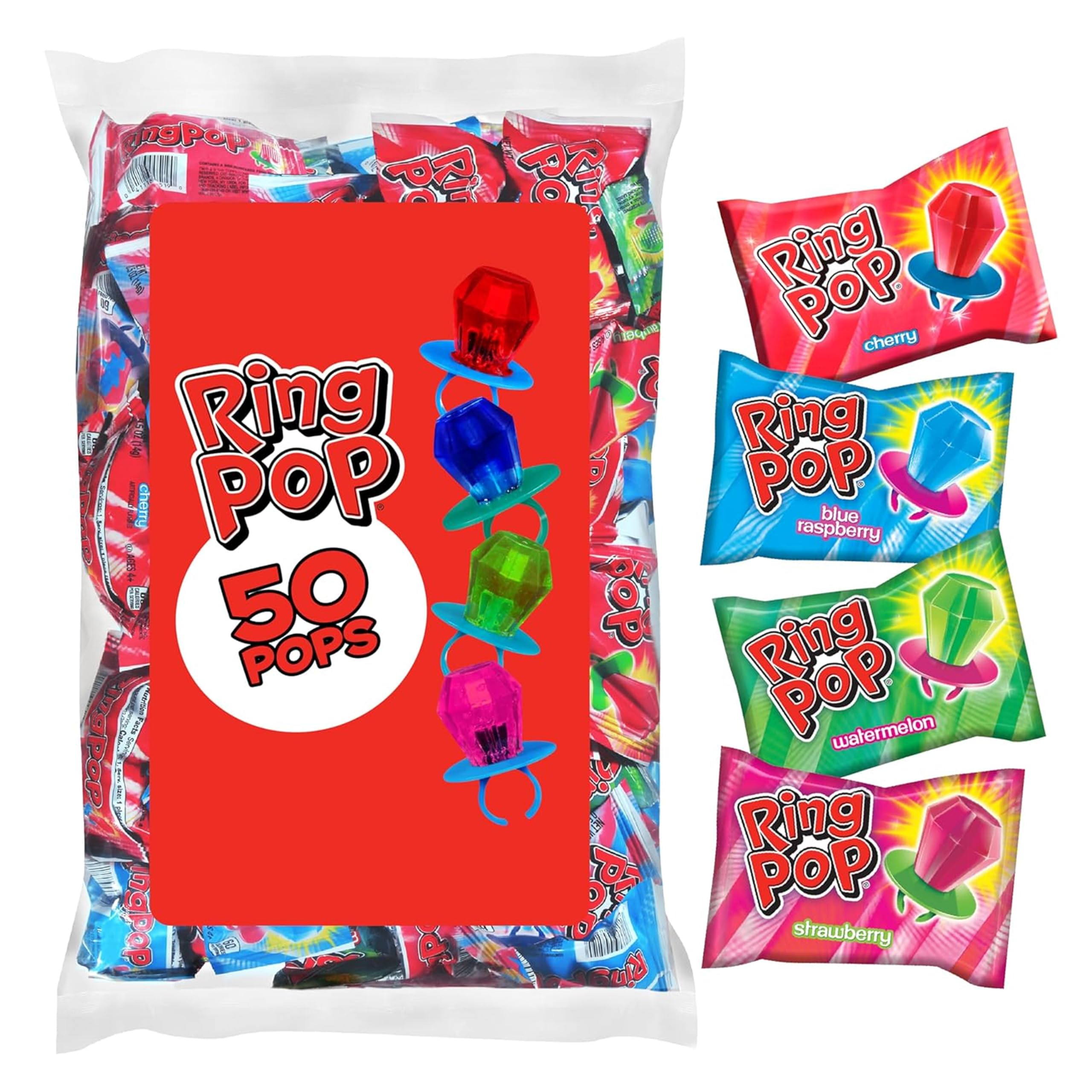 Bulk pack of individually wrapped Ring Pop lollipops