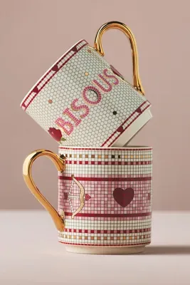 Anthropologie The Bistro Tile Stoneware Mug: Valentine's Edition