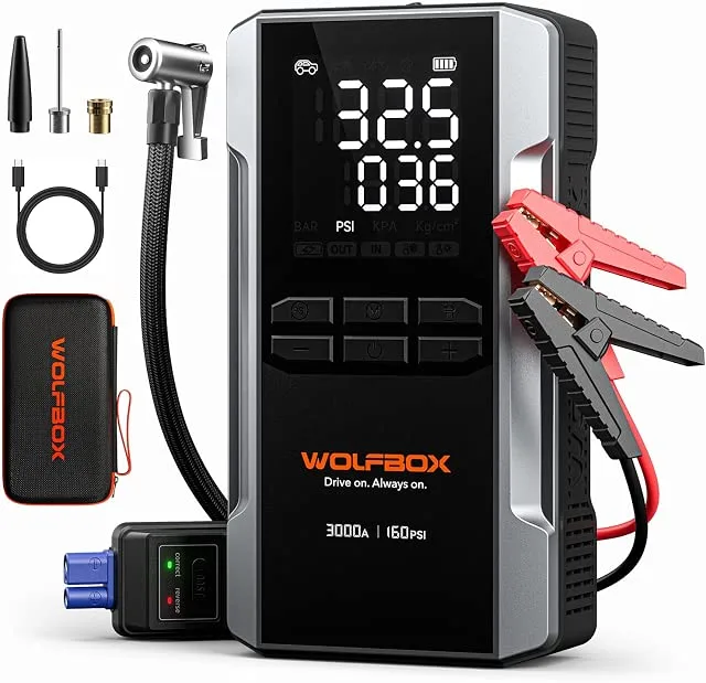 WOLFBOX MV16A 3000A Jump Starter with Air Compressor