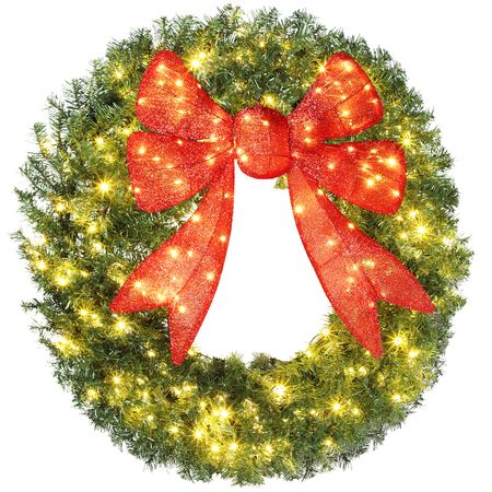 Lighted Christmas Wreath with Bow