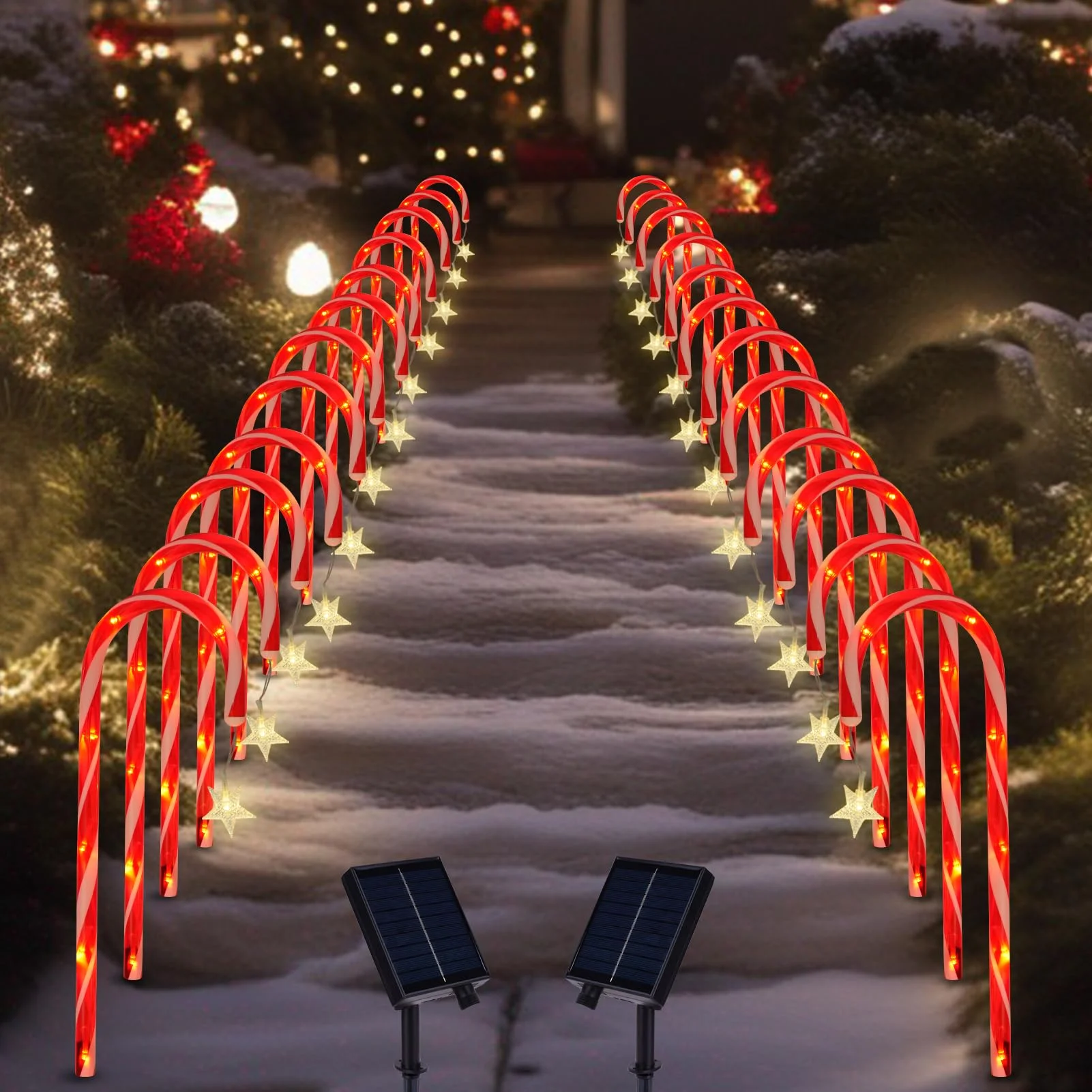 TuyLuxe 24-Pack Solar Christmas Candy Cane Lights