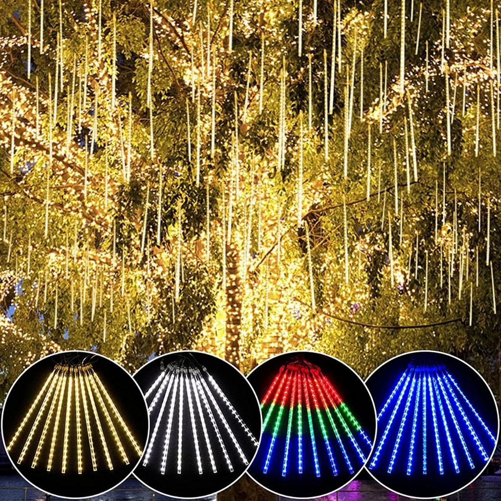 Kwaiffeo 24-Tube 30' LED Meteor Shower Christmas Lights (White)