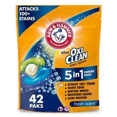 Arm & Hammer Plus OxiClean 5-in-1 Laundry Detergent Power Paks, 42 Count