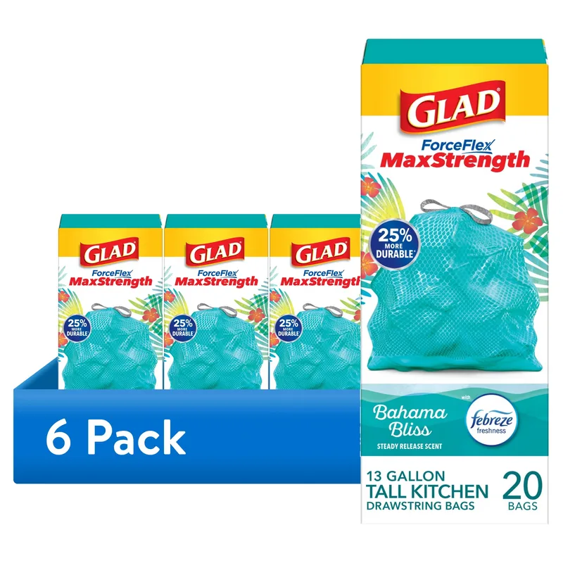 Glad ForceFlex MaxStrength Scented Tall Kitchen Trash Bags, 6-Pack