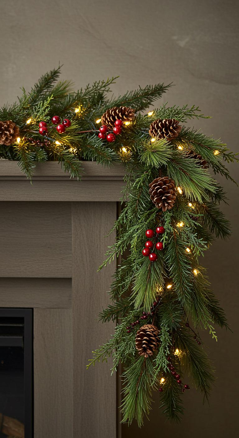 9ft Real Touch Pine Cedar Garland for Christmas Mantle