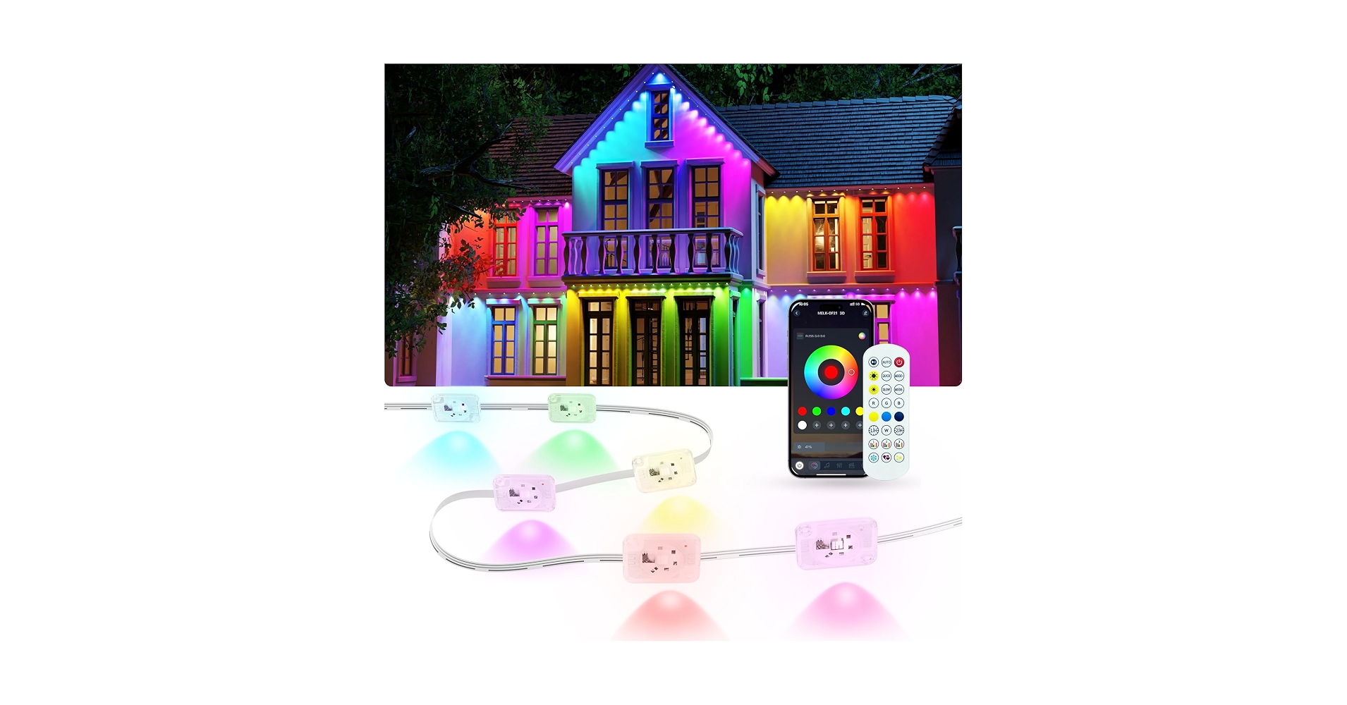 Permanent Outdoor Lights for House, 50ft RGB+IC Christmas LED Lights