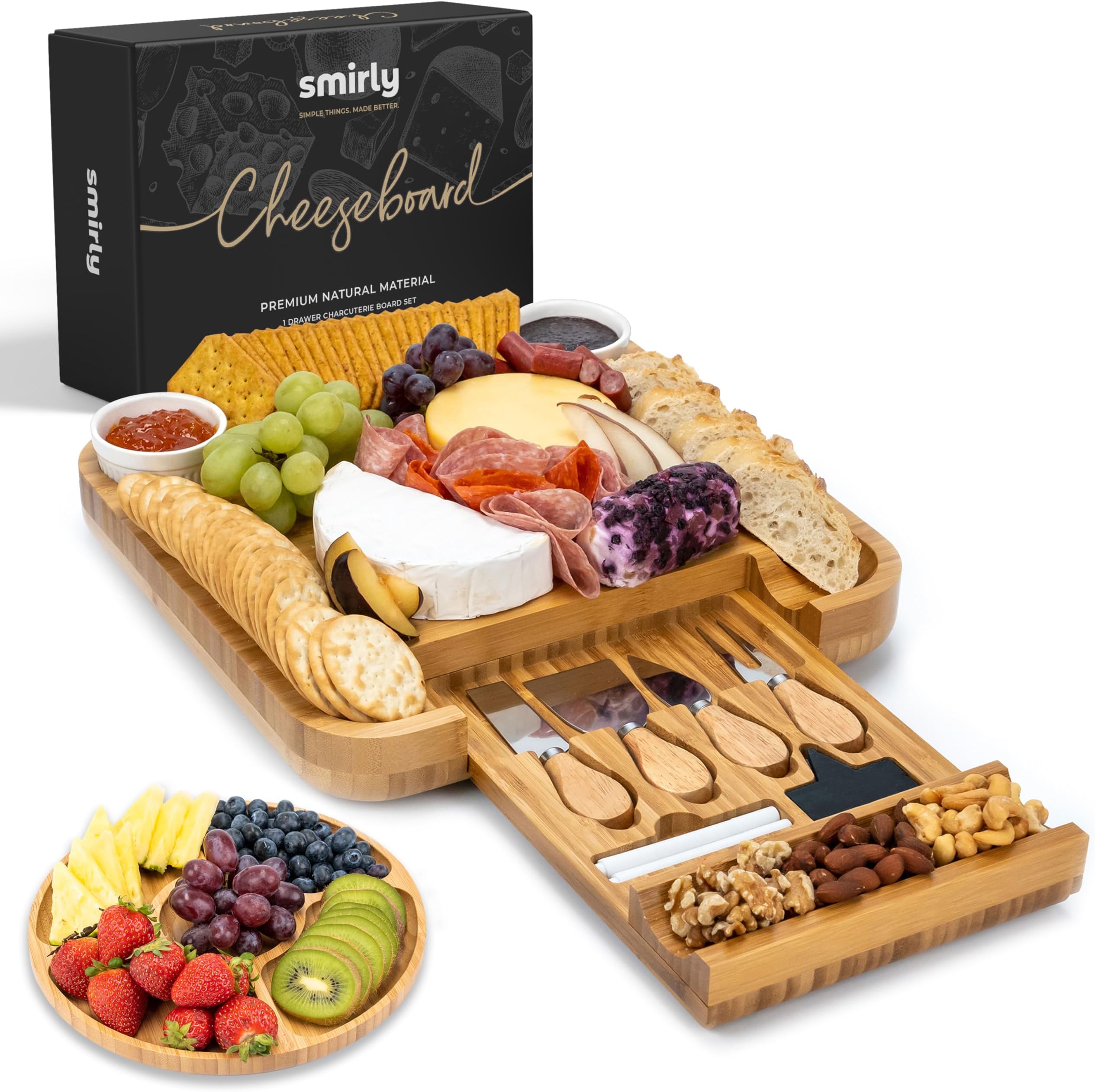 SMIRLY Charcuterie Bamboo Cheese Board Set