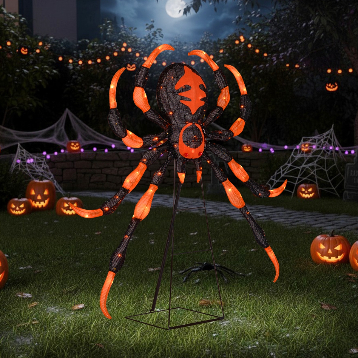 6.6 FT Wide Halloween Giant Black and Green Spider with 36 LED Lights